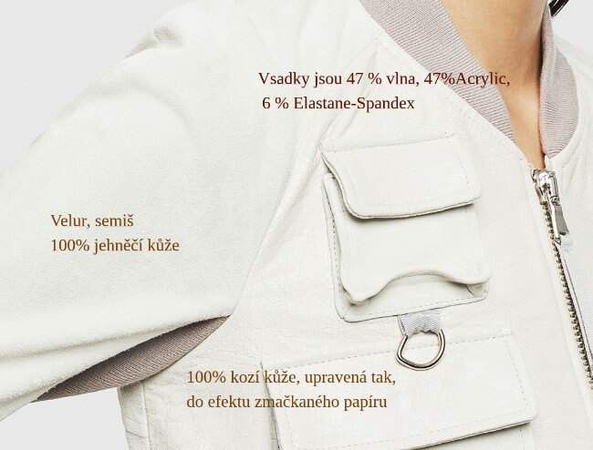 Diesel L-cerite, dámská kožená bunda popelavě bílé barvy.