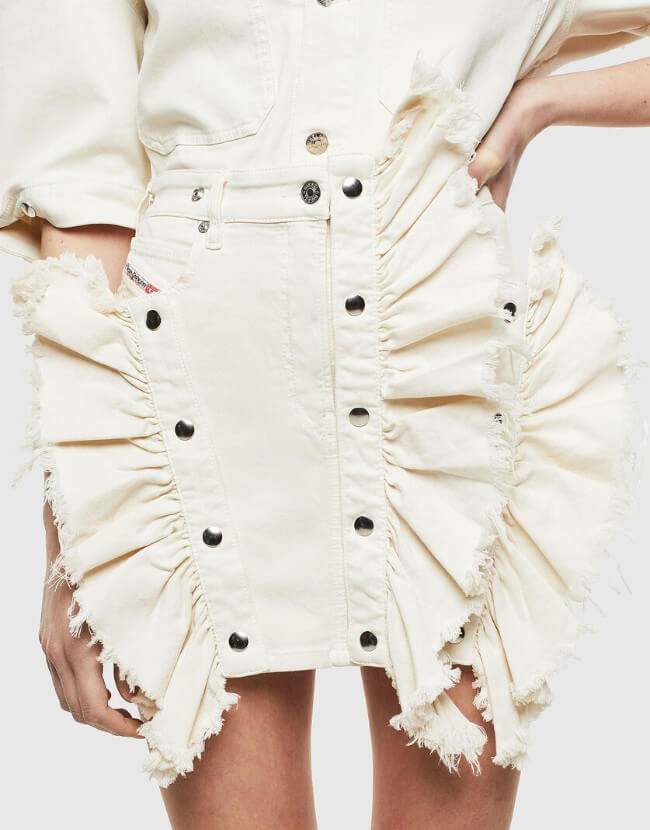 Dámská krémová denim sukně s volány, Diesel D-fru.